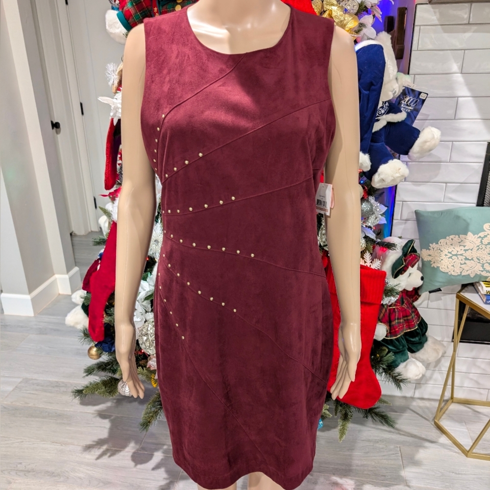Jessica Simpson Soft Suede Burgundy Sleeveless Dress Bodycon Size 12